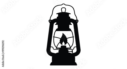 Vintage kerosene lantern illustration with a striking black silhouette