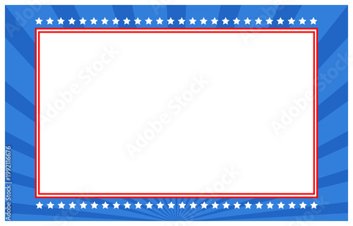 Blue frame with rays and symbols USA flag design template PNG file