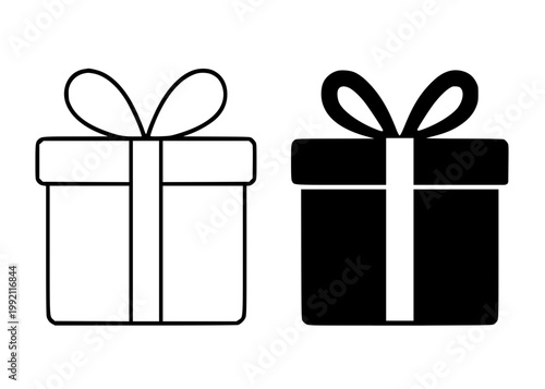 Present minimalist icon, in outline and silhouette design, isolated on transparent background