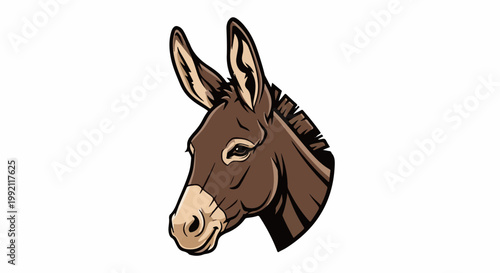 A stylized brown donkey head with large ears and a dark mane