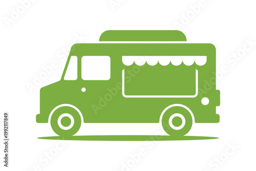 A green food truck icon on a white background for branding