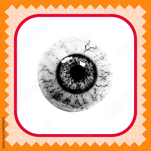 Halftone stylized eyeball illustration with halftone effect