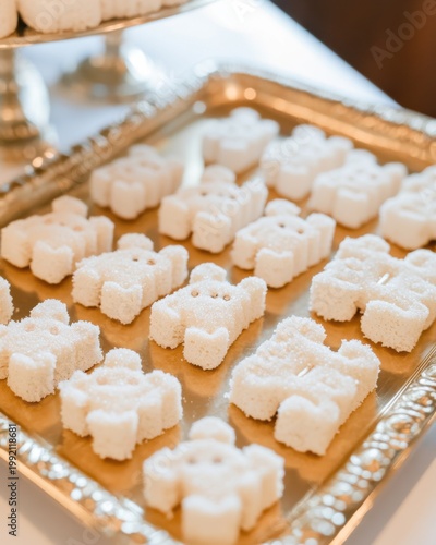 Tiny Bear-Shaped Sweets Artfully Displayed on a Gold Tray