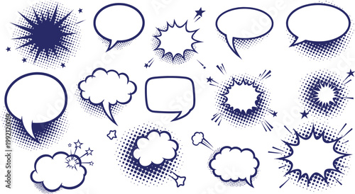 Hand drawn speech bubbles and explosion effects a sketchy communication set