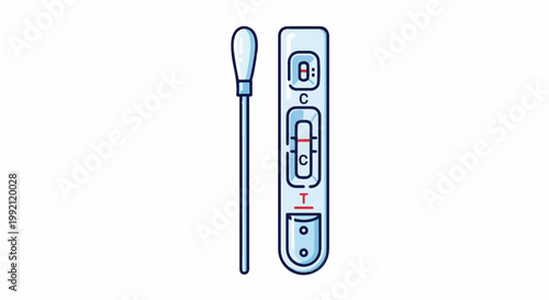 A rapid test kit with a swab and a diagnostic strip showing a positive result indicated by two lines