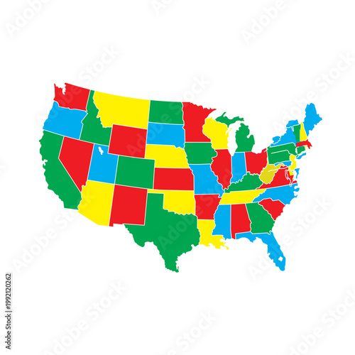 Colorful United States Map Illustration With Multicolored State Fill and Simple Graphic Style