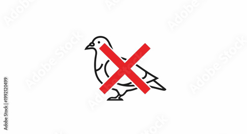 A red cross symbol is superimposed over a stylized outline of a bird