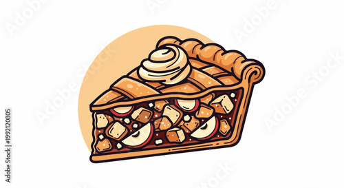 A slice of pie with a flaky crust and creamy topping