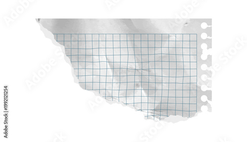 Paper piece torn rip vector corner isolated scrapbook blue grid. Old white letter template copybook checkered crumpled texture notebook illustration for school collage. Realistic tape paper angle edge