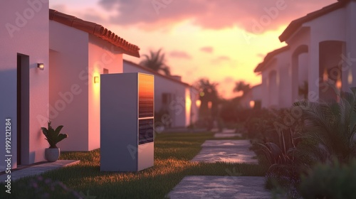 Solar panels installed on a terracotta roof during sunset