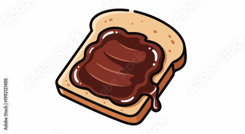A slice of toast generously spread with a rich, dark, and glossy chocolate spread