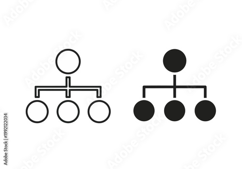 Two black and white organizational chart icons with three subordinates