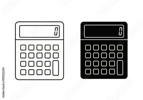 Two calculator icons in black and white on a pure
