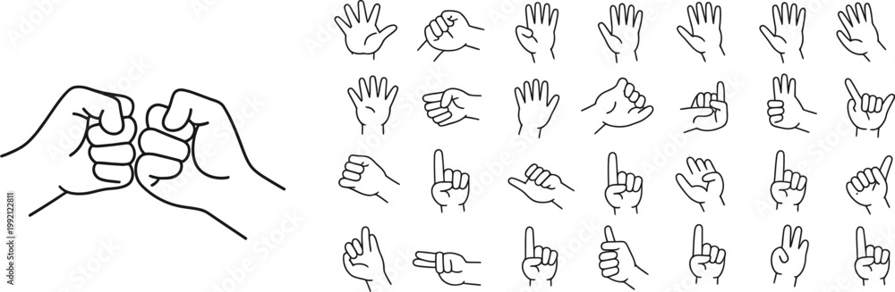 Fototapeta premium Hands, vector illustrations showing different gestures, communication and expression concept, creative design for web marketing and business presentation.