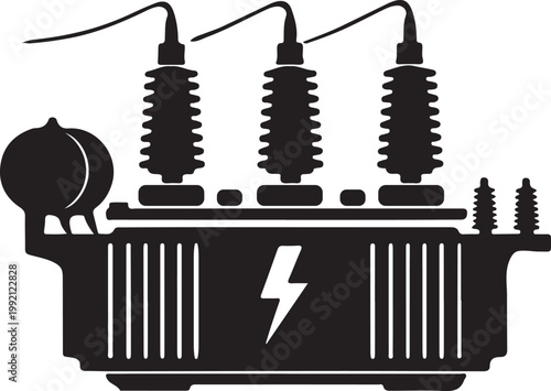 Electric Transformer with Lightning Symbol on White Background