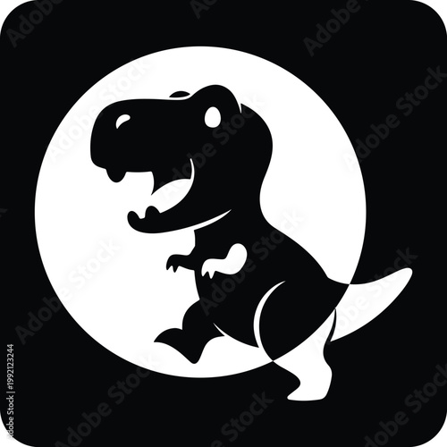 Playful black and white tyrannosaurus rex dinosaur roaring with open mouth