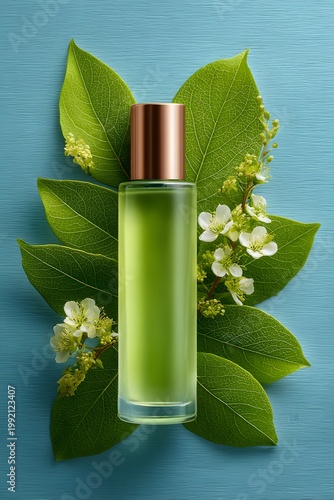 beauty bottle with natural ingredients fresh clean advertising style