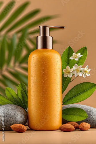 beauty bottle with natural ingredients fresh clean advertising style