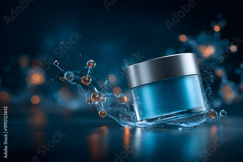 skincare product with molecule network hologram modern tech beauty concept