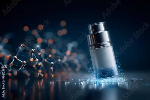 skincare product with molecule network hologram modern tech beauty concept