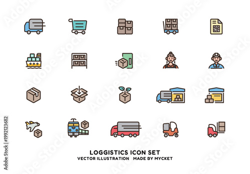 物流と配送のアイコンセット カラー