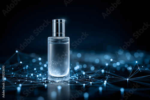skincare product with molecule network hologram modern tech beauty concept