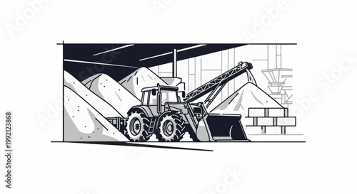 Tractor loading piles of material in an industrial storage area