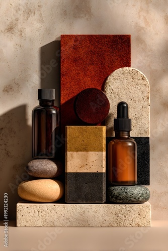 skincare packaging with science background minimal aesthetic modern style