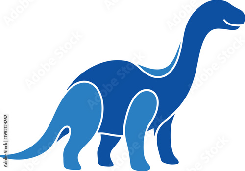 Blue cartoon Brontosaurus dinosaur illustration on a white background.