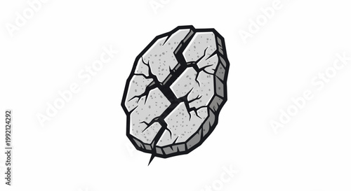 A stylized, cracked stone with sharp edges and a jagged point