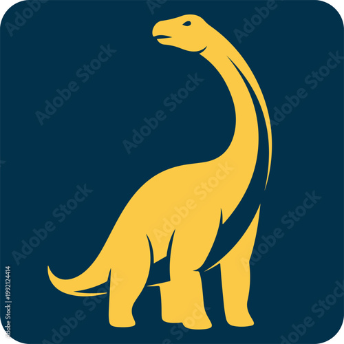 Yellow silhouette of a long-necked Brontosaurus dinosaur on dark blue