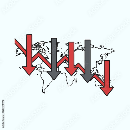 Down arrows on world map decline.