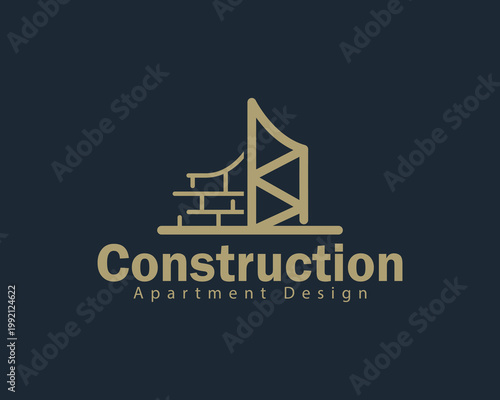 construction logo creative design concept apartment building line art vector