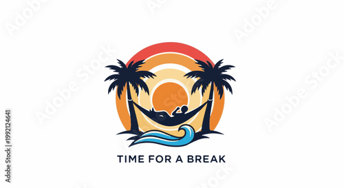 Silhouette relaxing in a hammock between palm trees at sunset