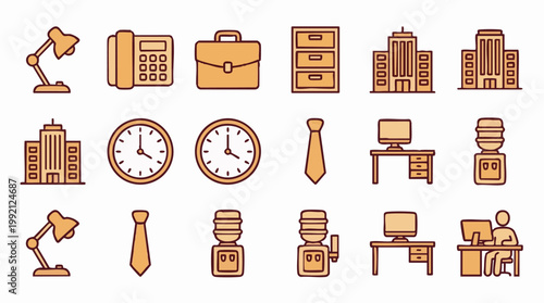 Office and Business Icons Set for Workplace and Corporate Design