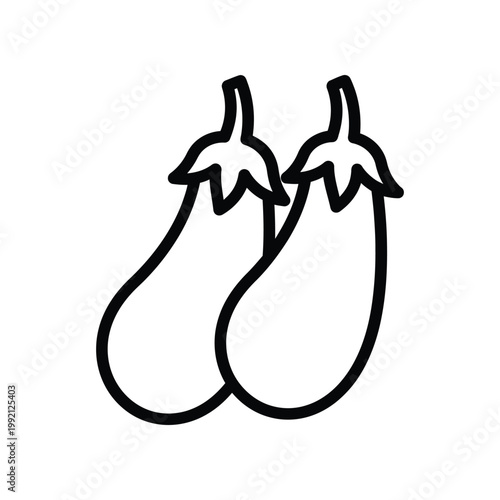 Simple line art drawing of two fresh eggplants for organic gardening and healthy food industry graphic design and branding projects