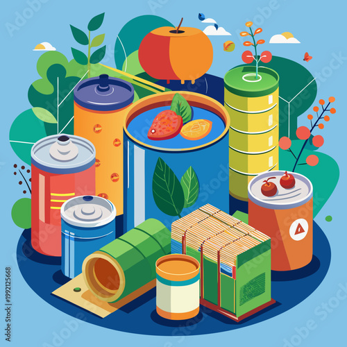 Canned Food Assortment With Fruits And Vegetables