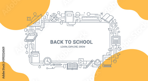 Back to school, educational icons, learning elements, vector illustrations