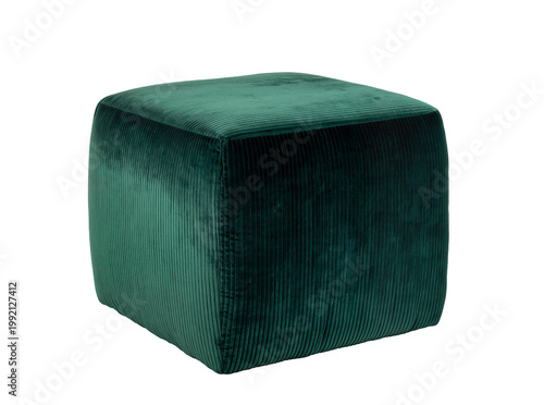 Schilderij op canvas Isolated modern square pouf in luxurious ribbed emerald velvet for stylish home