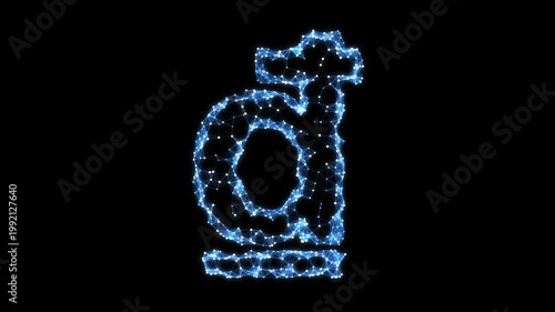 Abstract Geometric Blue Vietnamese Dong Symbol Pulsating on Black Background, Animated Financial Currency Particles Network Motion Graphics Seamless Loop, 4K