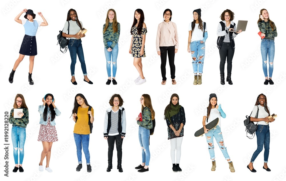Fototapeta premium Diverse group of stylish individuals element set isolated on white
