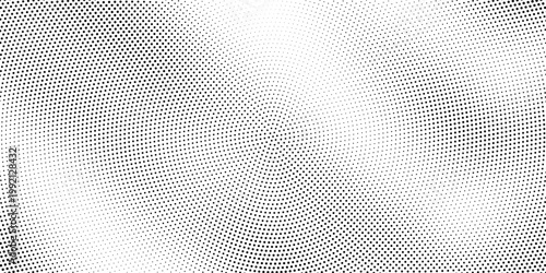 Halftone radial dotted background. Square dots comic gradient texture. Concentric fading gradation wallpaper. Black white rough grit overlay. Grunge gritty circular pop art cartoon backdrop. Vector
