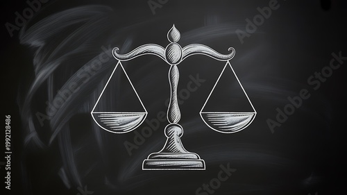Chalk drawing of scales of justice on chalkboard