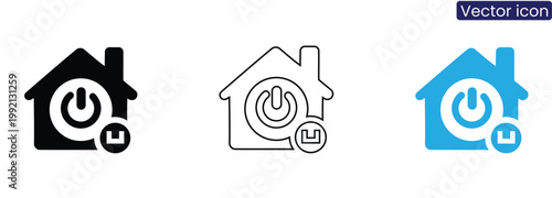 House Power Button Vector Icons on White Background