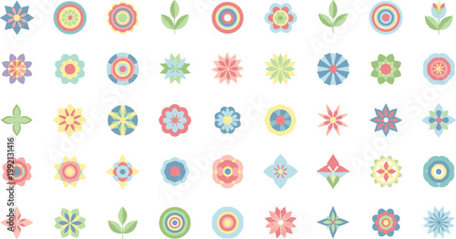 geometric abstract flower shapes and patterns colorful flat design elements