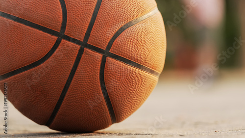 Ready for the game: Basketball on the ground during a practice session at sunset