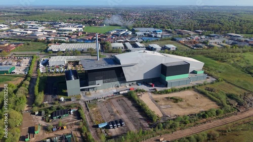 Aerial view of a modern waste to energy generation power plant facility in Lincoln UK