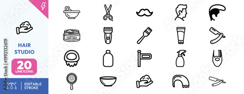 Comprehensive collection of grooming tools and accessories for men hair studio and barber shop services