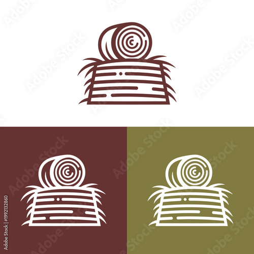 An illustration depicts a haystack with a rolled bale on top in various colors.