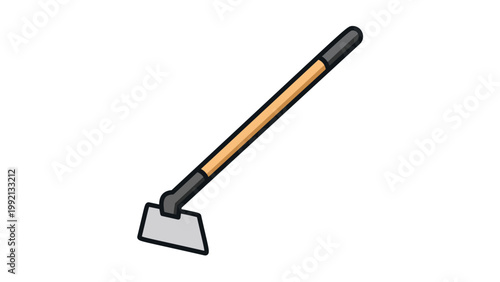 Modern Garden Hoe Flat Vector Icon Illustration with Editable Stroke. A clean gardening tool design for agriculture, landscaping, and farming projects, isolated on white. Scalable SVG Graphic.